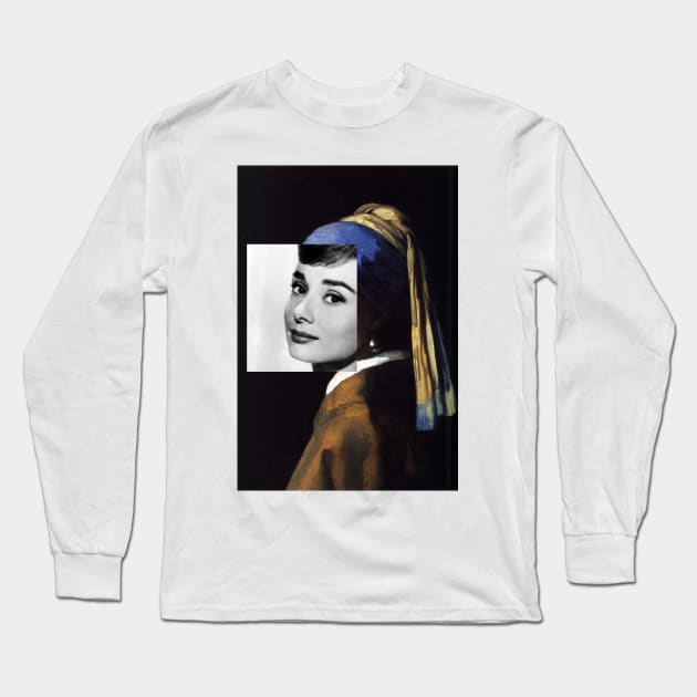 Girl With A Pearl Earring Audrey Hepburn Art Long Sleeve T-Shirt by Paskwaleeno